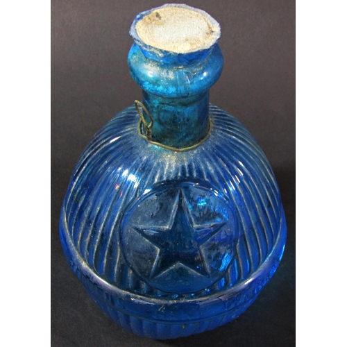 1144 - A Victorian Blue glass Hardens Star Hand Grenade fire extinguisher, 17cm high.