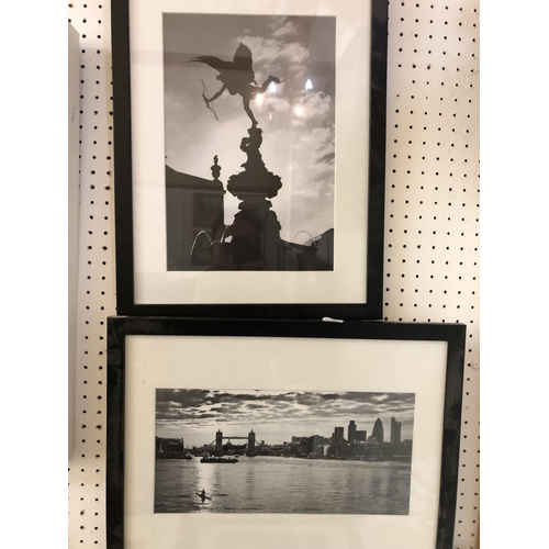 100 - NINETEEN FRAMED WORKS: including seven framed black and white photographs of London by Barbara Chand... 