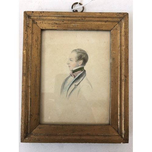 107 - English School, 19th Century - Miniature portrait of a young man, watercolour and pencil on paper, 1... 