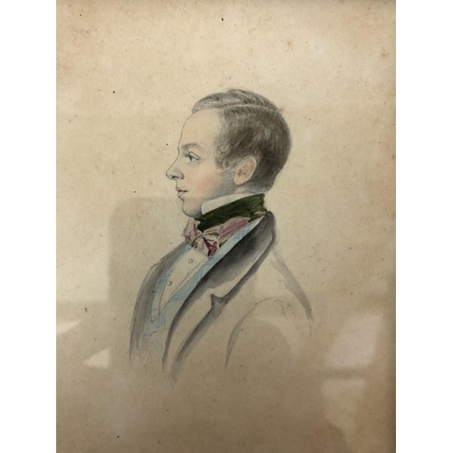 107 - English School, 19th Century - Miniature portrait of a young man, watercolour and pencil on paper, 1... 