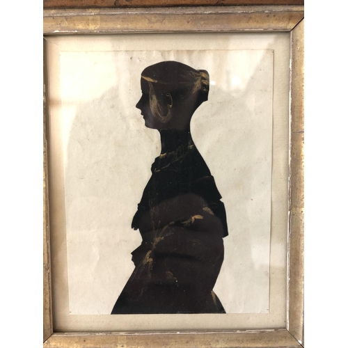 110 - English School, 19th Century - silhouette of a lady, paper-cut with gilt details, 20 x 17.5 cm (incl... 