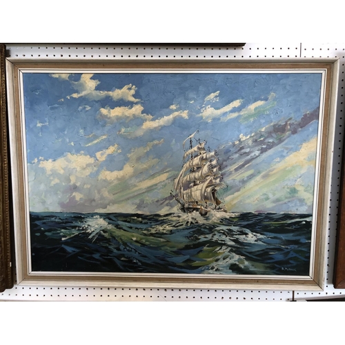 116 - Ray Furness - Ship at Sea, oil on canvas, signed lower right, 51 x 72 cm, framed