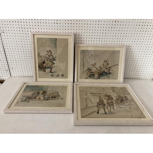 117 - Ray Furness - Four hunting themed caricatures, each signed lower right, watercolour and pencil on pa... 