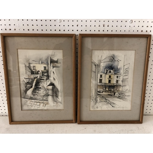 133 - Jacqueline Moxley - Two pen and ink studies of Bristol: 'Blackboy Hill, Clifton', and 'Quarry Steps,... 