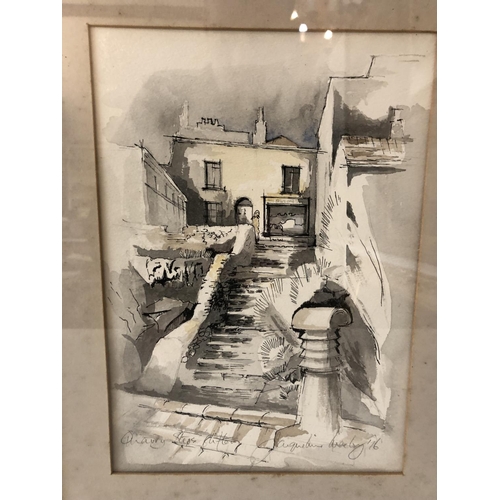 133 - Jacqueline Moxley - Two pen and ink studies of Bristol: 'Blackboy Hill, Clifton', and 'Quarry Steps,... 