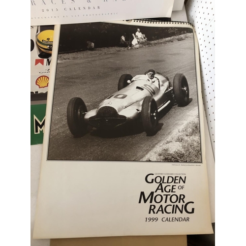 134 - A collection of Motorsport calendars together with prints to include - Three racing car profile prin... 