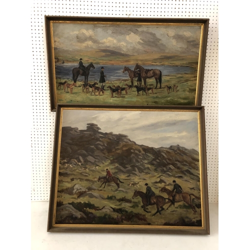 136 - Two 20th Century Hunting Landscape Paintings: W. Roberts - oil on canvas board, 60 x 75 cm; one othe... 