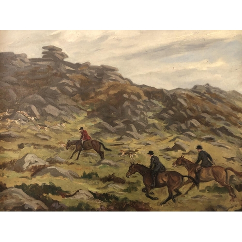 136 - Two 20th Century Hunting Landscape Paintings: W. Roberts - oil on canvas board, 60 x 75 cm; one othe... 