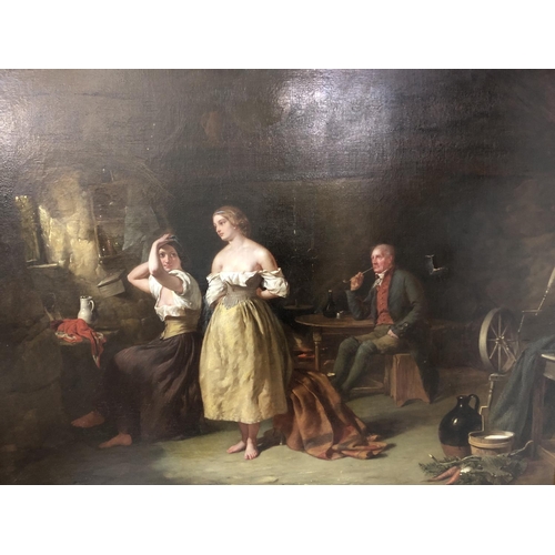 156 - British School, 18th/19th Century - Cottage Interior With Man and Two Women, unsigned, oil on canvas... 