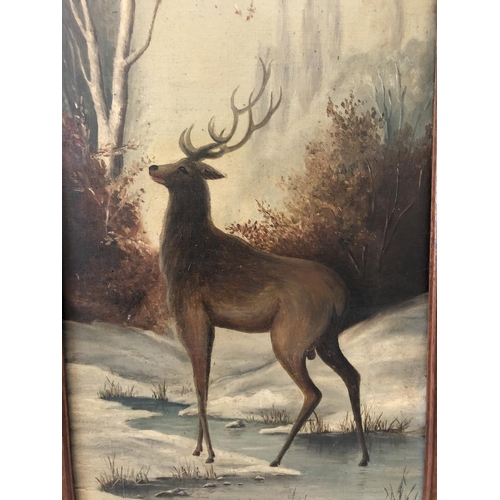 28 - Two Paintings of Stags in the Forest (20th century), oil on canvas, inscribed 'J. W. Parkhill, HMS T... 