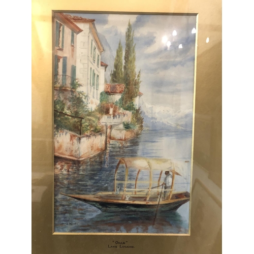 48 - THREE WATERCOLOURS AND A PRINT: Denis Warren - 'Oria, Lake Lugano', watercolour on paper, signed low... 