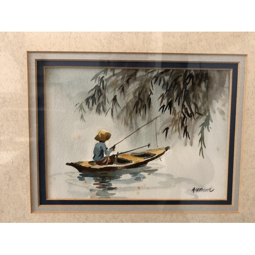 48 - THREE WATERCOLOURS AND A PRINT: Denis Warren - 'Oria, Lake Lugano', watercolour on paper, signed low... 