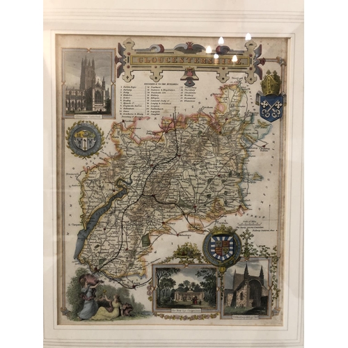 61 - After Thomas Moule (1785-1851) - Map of Gloucestershire with vignettes, hand-coloured etching, dated... 