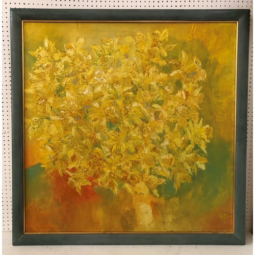 66 - Cloe Cloherty (b.1964) - 'Daffodils', 1990, oil on canvas, signed and dated lower right, labelled ve... 