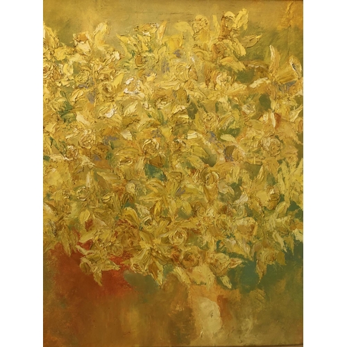 66 - Cloe Cloherty (b.1964) - 'Daffodils', 1990, oil on canvas, signed and dated lower right, labelled ve... 