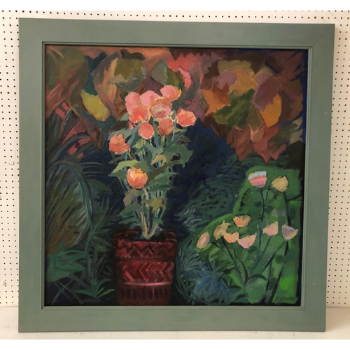 67 - Jilly Szaybo (Contemporary) - 'Flowers', acrylic on linen, signed lower right, 76 x 76 cm, framed