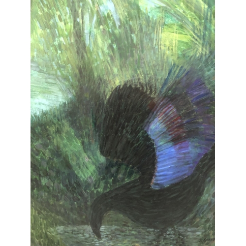 68 - Jilly Szaybo (Contemporary) - 'Forest Bird', acrylic on board, signed lower right, Royal Academy Sum... 