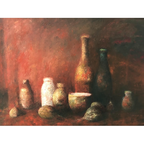 70 - S. Taylor (20th/21st century) - Still Life with Bottles and Onions, oil on board, signed lower right... 