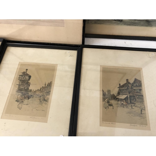 73 - NINE FRAMED WORKS: R. Davies - Coastal Scene, drypoint etching, signed in pencil lower right; G. Mal... 