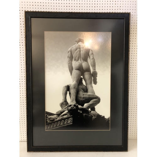 74 - Framed black and white photograph of Hercules and Cacus, 106 x 78 cm, including frame