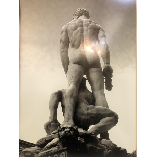 74 - Framed black and white photograph of Hercules and Cacus, 106 x 78 cm, including frame