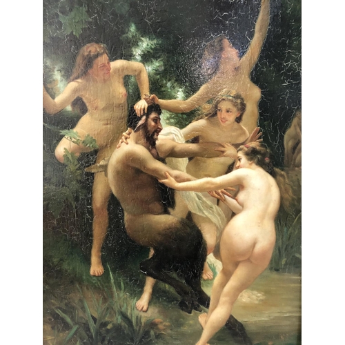 76 - After William-Adolphe Bouguereau (1825-1905) - 'Nymphs and Satyr', oil on board, signed 'Valentine' ... 