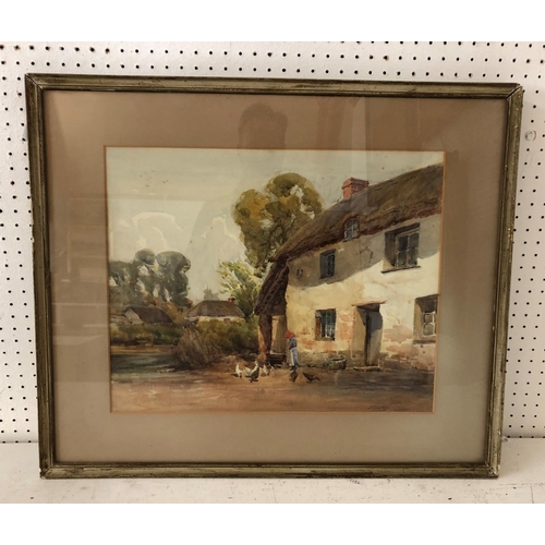 77 - J. H. Young (20th Century) - Village Scene: Feeding Chickens, watercolour on paper, signed lower rig... 