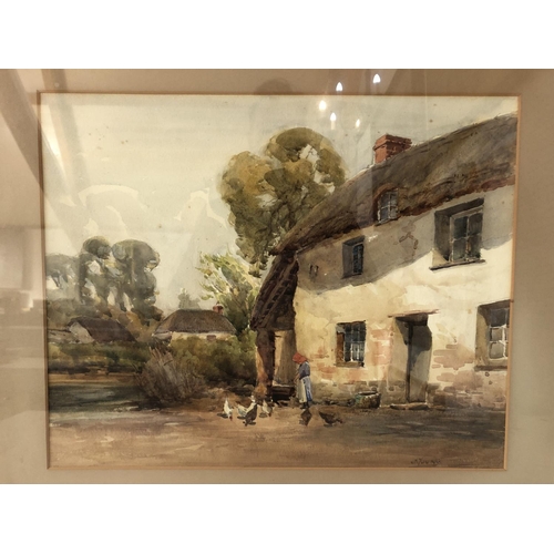 77 - J. H. Young (20th Century) - Village Scene: Feeding Chickens, watercolour on paper, signed lower rig... 