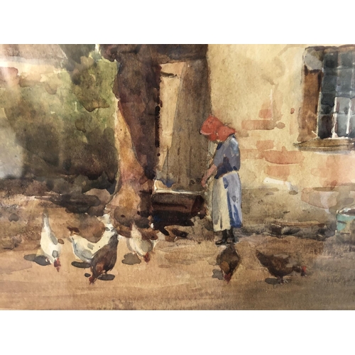 77 - J. H. Young (20th Century) - Village Scene: Feeding Chickens, watercolour on paper, signed lower rig... 