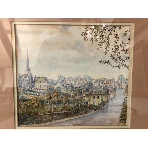 83 - FOUR FRAMED WORKS: Edna de Maurice - 'Tetbury in The Cotswolds', 1984, pen and watercolour, signed l... 