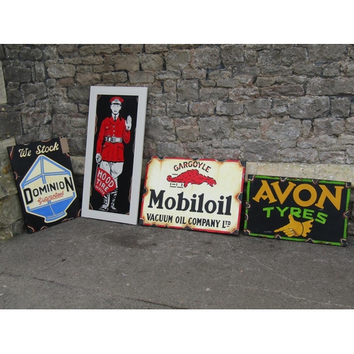 2085 - Automobilia interest - Four vintage style hand painted on white board signs of varying size advertis... 