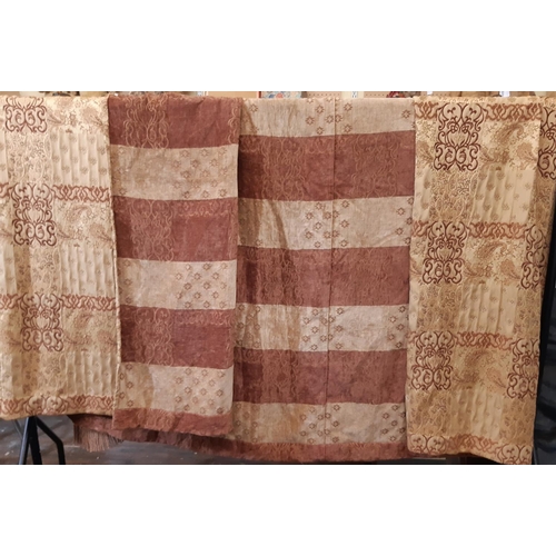 1649 - Large irregular shaped single heavy curtain in soft brown/ gold chenille with attractive reverse sid... 