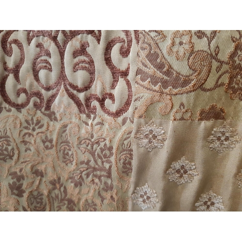 1649 - Large irregular shaped single heavy curtain in soft brown/ gold chenille with attractive reverse sid... 