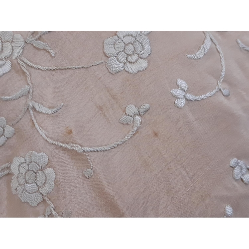 1626 - Ladies silk 'piano' shawl circa 1930's in pink/blush/ beige ground with ivory coloured embroidery. F... 