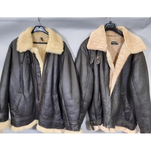 1630 - 3 men's airman style jackets in brown leather, all with sheepskin lining