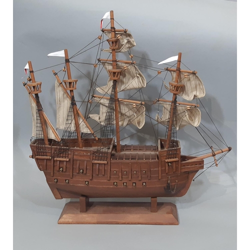 372 - Timber built model of Henry VIII's flagship the 'Mary Rose' on presentation stand, height 52cm
