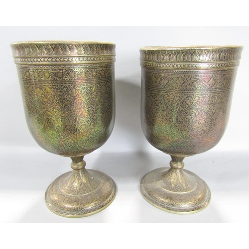 1499 - A collection on Indian tourist artefacts including a pair of large richly engraved cups a pair of lo... 