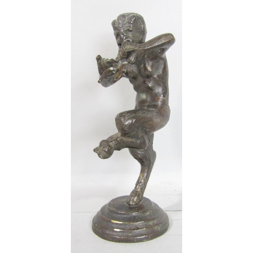 1520 - Three Grand Tour bronzes, The Faun of Pompeii, 15cm, Pan playing pipes, 13cm and Narcissus, 11cm.