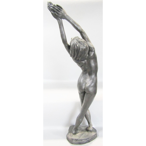 1470 - A bronze effect statue of a female nude in a balletic pose, 60cm tall.