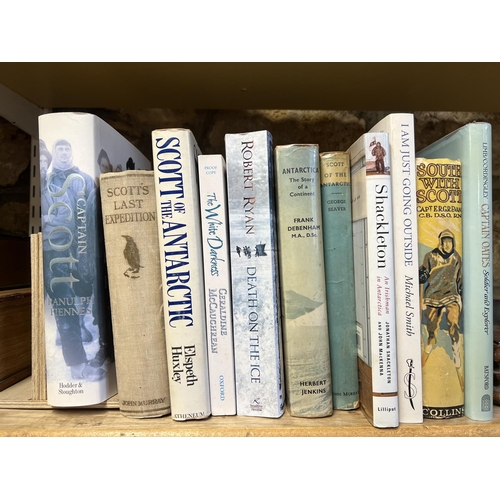 277 - Antarctic Adventure - Scott, Shackleton, etc, eleven volumes, together with a timber ink stand with ... 