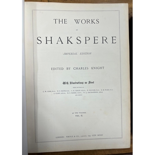 296 - The Works of William Shakespeare with notes by Charles Knight, in two volumes, leather bound, known ... 