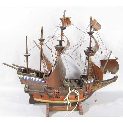 1563 - A model of an Elizabethan naval sailing ship, and another similar sail ship.