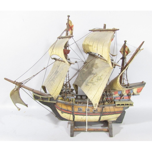 1563 - A model of an Elizabethan naval sailing ship, and another similar sail ship.