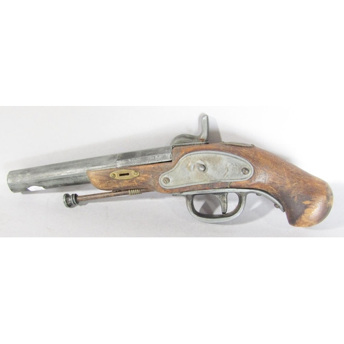 1567 - A replica flintlock pistol with a filled barrel, 24cm.