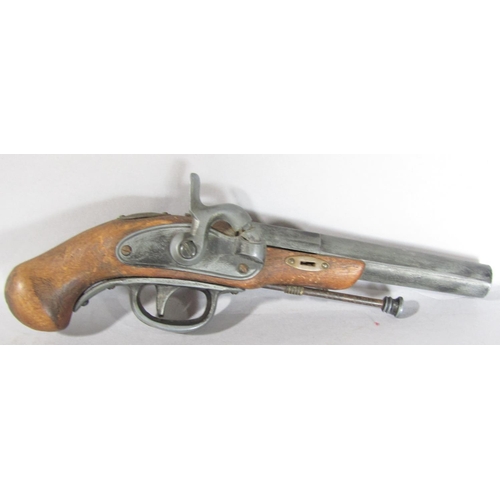 1567 - A replica flintlock pistol with a filled barrel, 24cm.