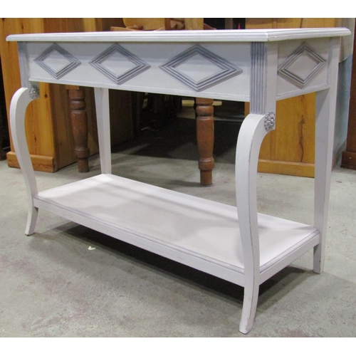 2174 - A Regency style two tier side/console table with swept forelegs, applied mouldings and decorative pa... 