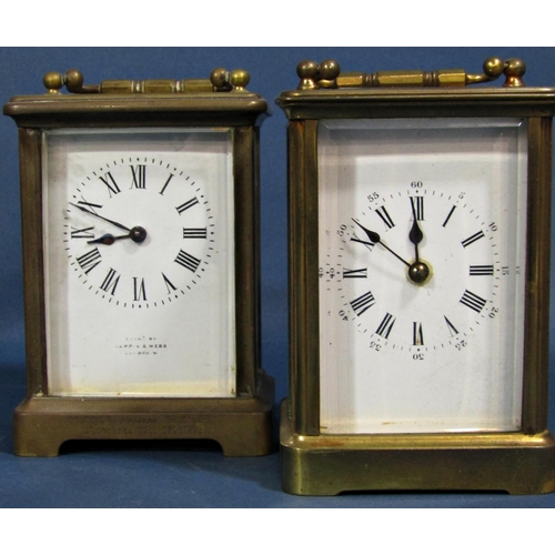 1398 - Two simple old brass carriage clocks