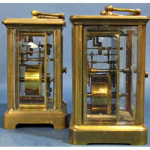 1398 - Two simple old brass carriage clocks