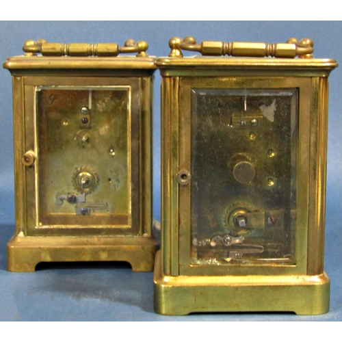 1398 - Two simple old brass carriage clocks