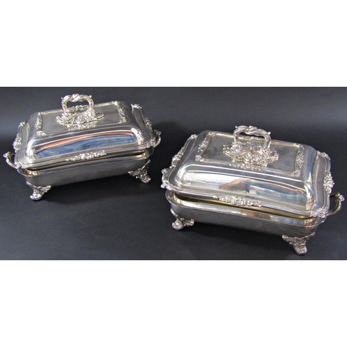 1192 - A pair of Goldsmith Alliance Georgian Neoclassical style silver plated tureen with bain-marie base s... 